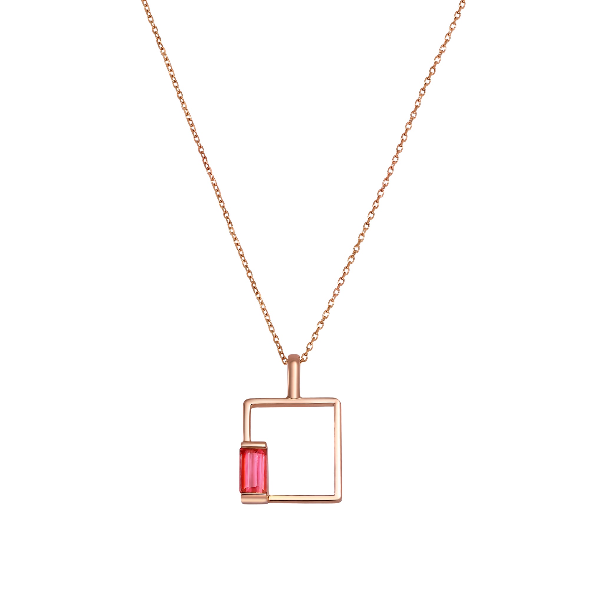 Tesserae Pink Tourmaline Square Pendant - fibonacciseries-store